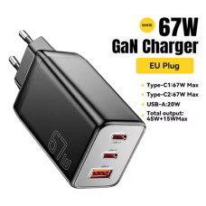 Зарядний пристрій Essager 67W GaN PD QC3.0 USB+2Type-C black (G671A2CU1)