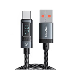 Кабель Essager USB-A to USB Type-C 100W 7A LED дисплей 2м grey