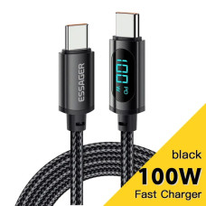 Кабель Essager USB Type-C to USB Type-C 100W 5A LED дисплей швидка зарядка 1м black
