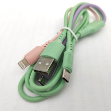 Кабель для заряджання 3 в 1 USB Type-C + Lightning + microUSB 1м зелений