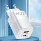 Зарядний пристрій KUULAA 65W GaN Fast Charger PD+QC 3.0 USB-A USB type-C White  (RY-U65A)