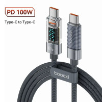 Кабель Toocki USB Type-C to USB Type-C 100W LED дисплей швидка зарядка 1м Space grey (TQ-X36)