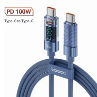 Кабель Toocki USB Type-C to USB Type-C 100W LED дисплей швидка зарядка 1м blue (TQ-X36)