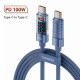 Кабель Toocki USB Type-C to USB Type-C 100W LED дисплей швидка зарядка 1м blue (TQ-X36)