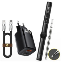 Портативний професійний смарт паяльник Fnirsi HS01-BC2 Black 65Вт + GaN 65W